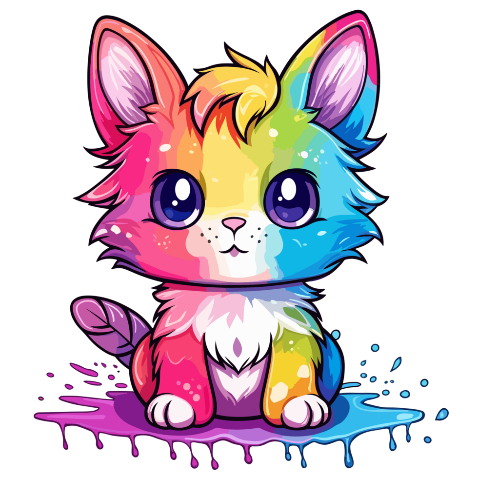 lindo arco Iris gato - ai gerado png