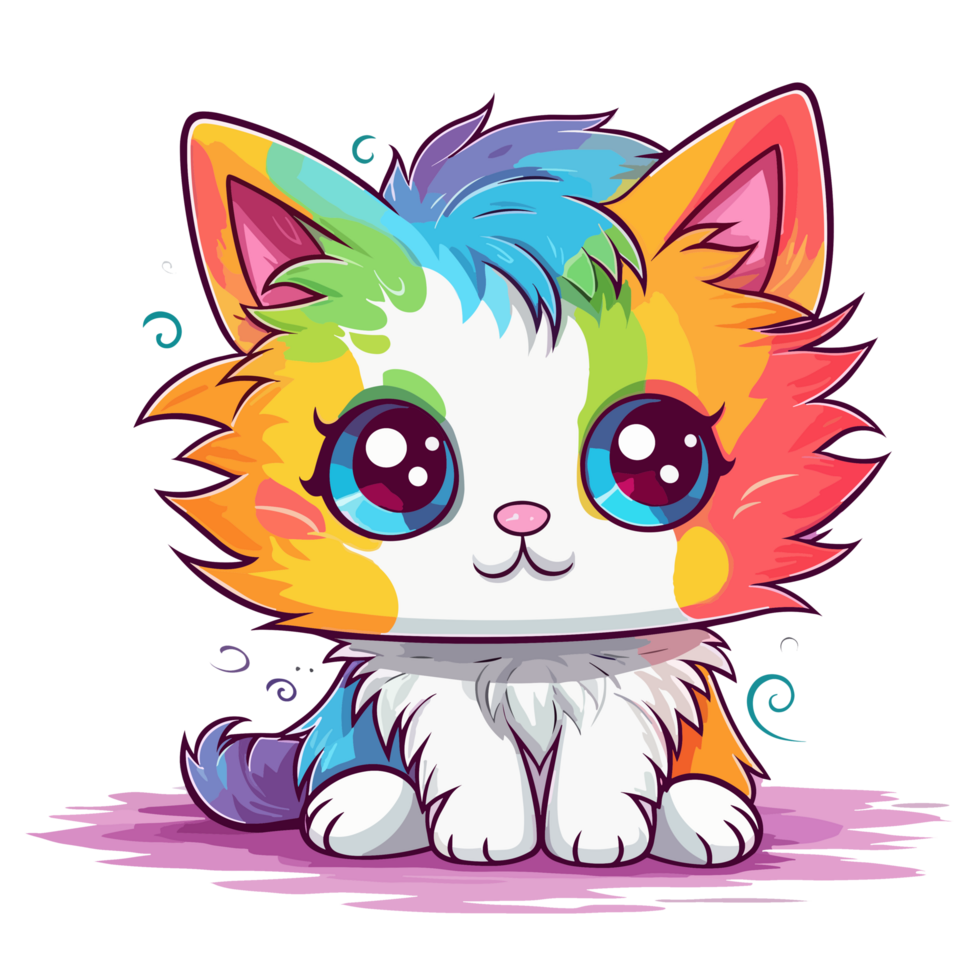 lindo arco Iris gato - ai gerado png