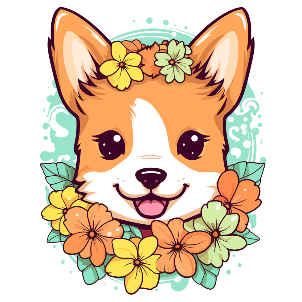 Adorable Dog With Flowers - png