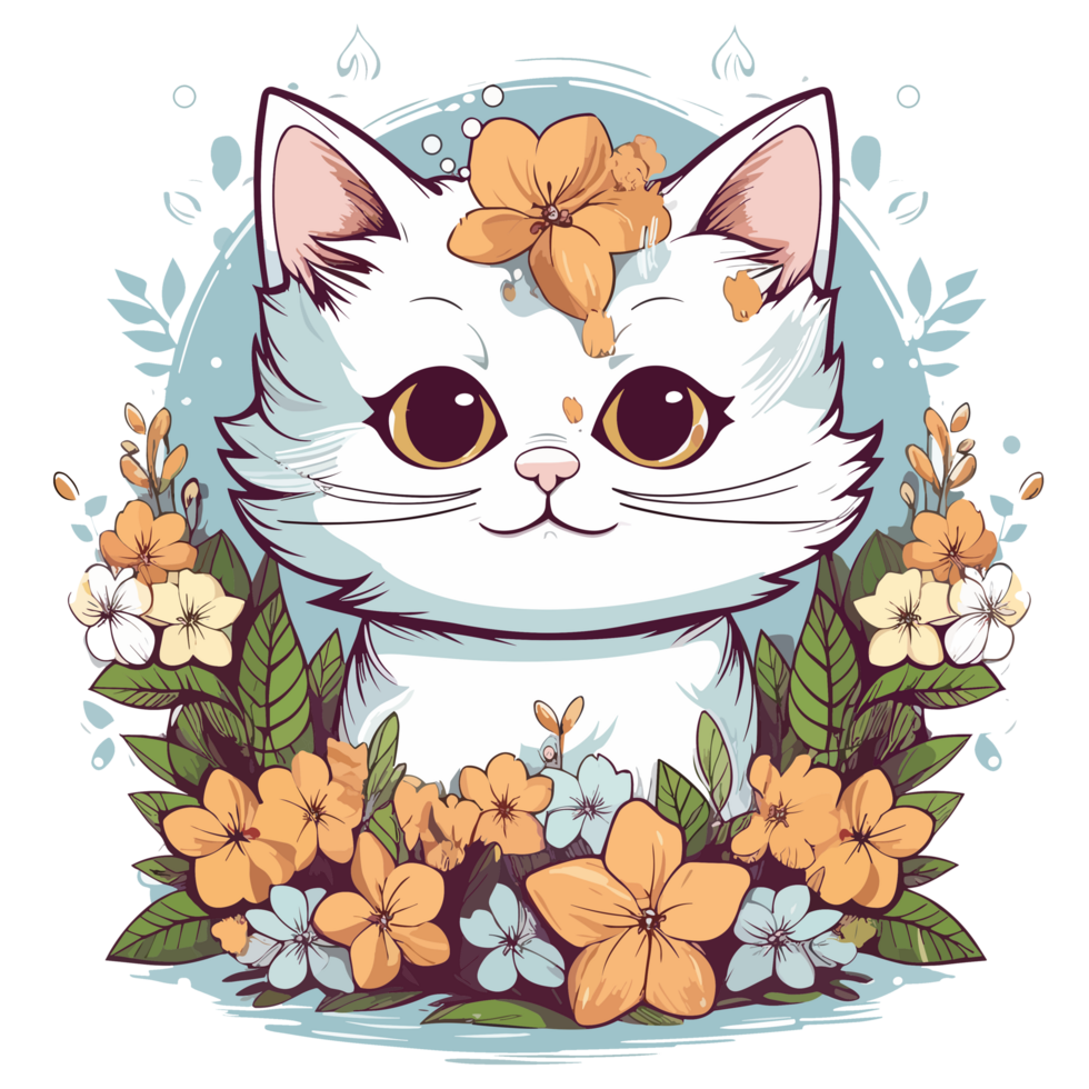 A Adorable Cat Surrounded By Flowers - png