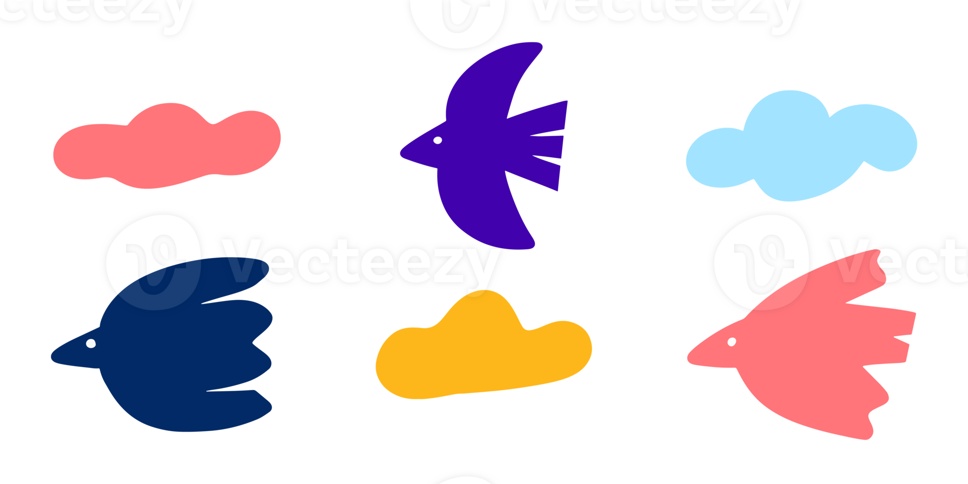 set of cute simple bird png