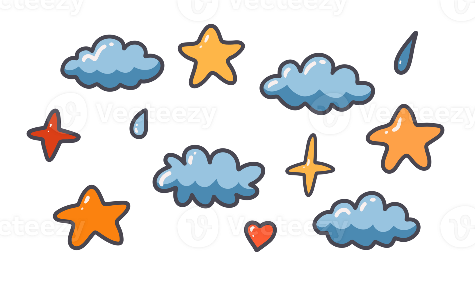 set of cute cloud and star png
