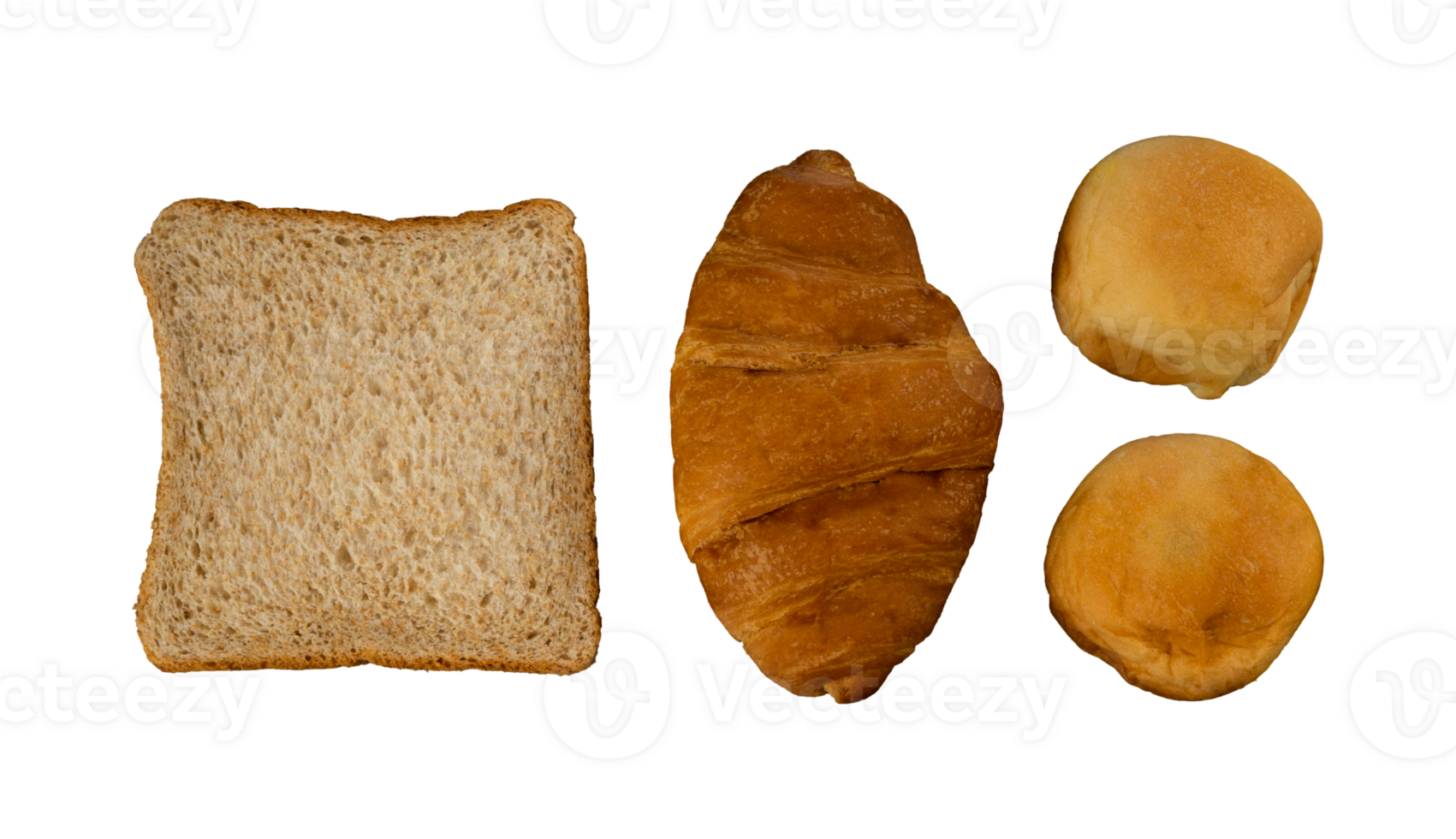 Set of tasty bread for breakfast isolated png