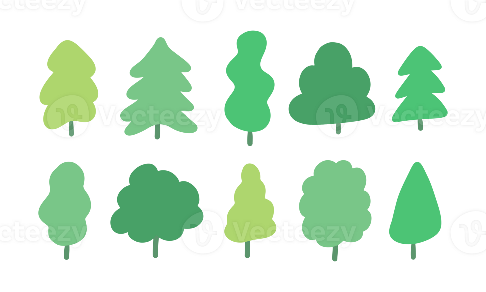 set of simple trees illustration png