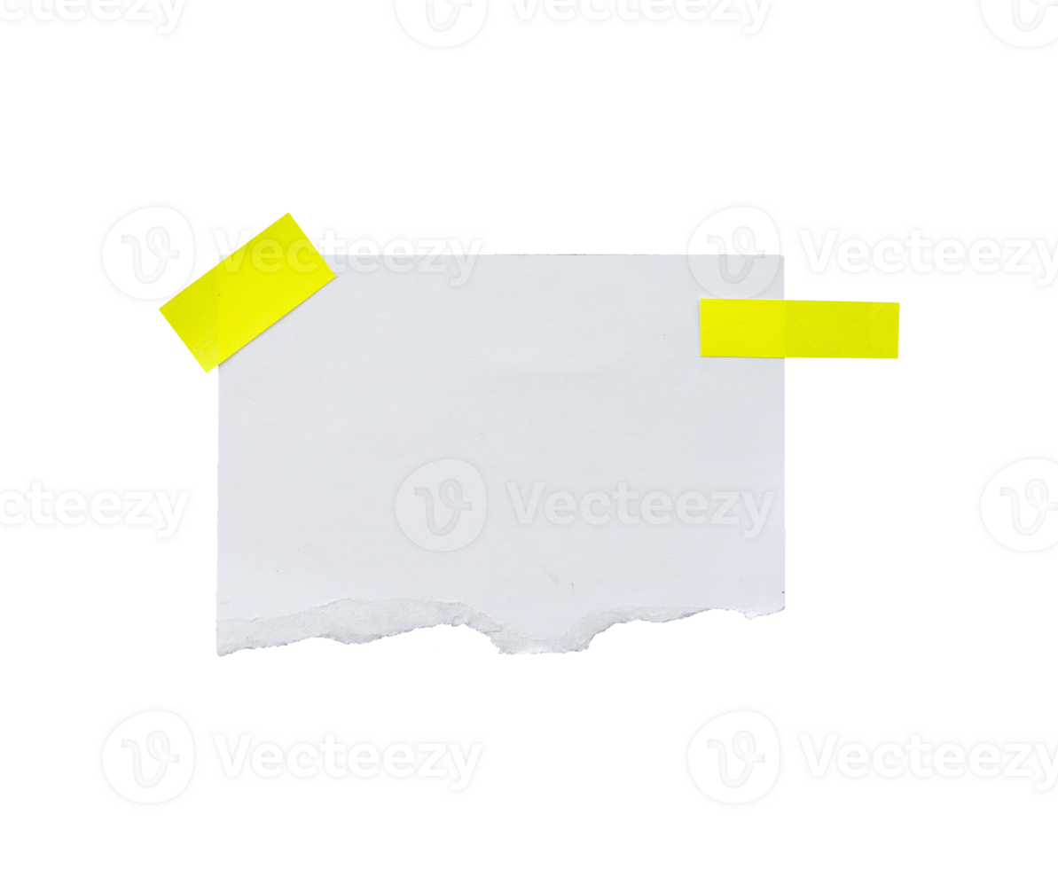 Blank white torn note paper with tape isolated png