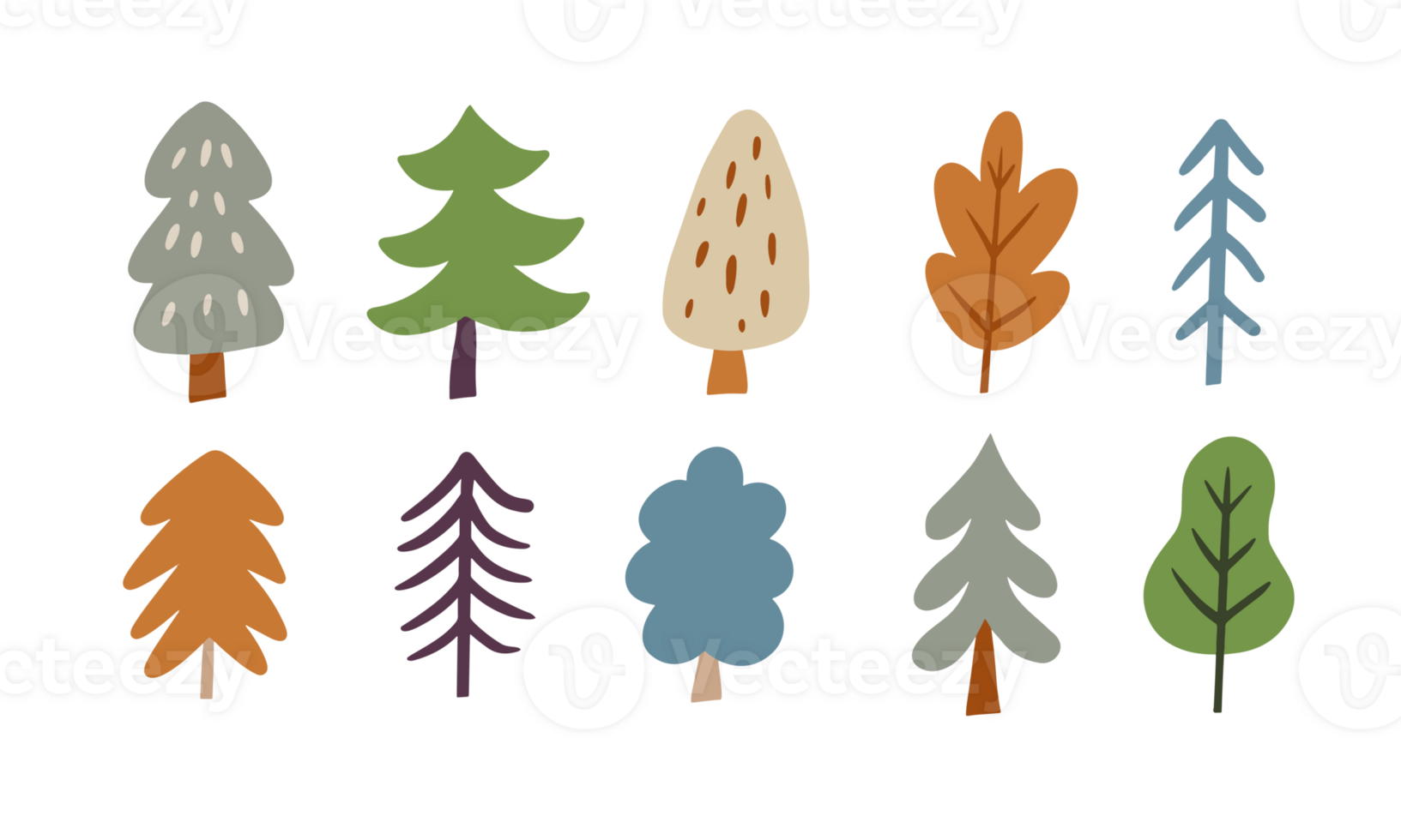 set of autumn trees element png