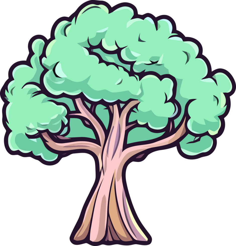 cartone animato albero disegno, adorabile piatto illustrazione png