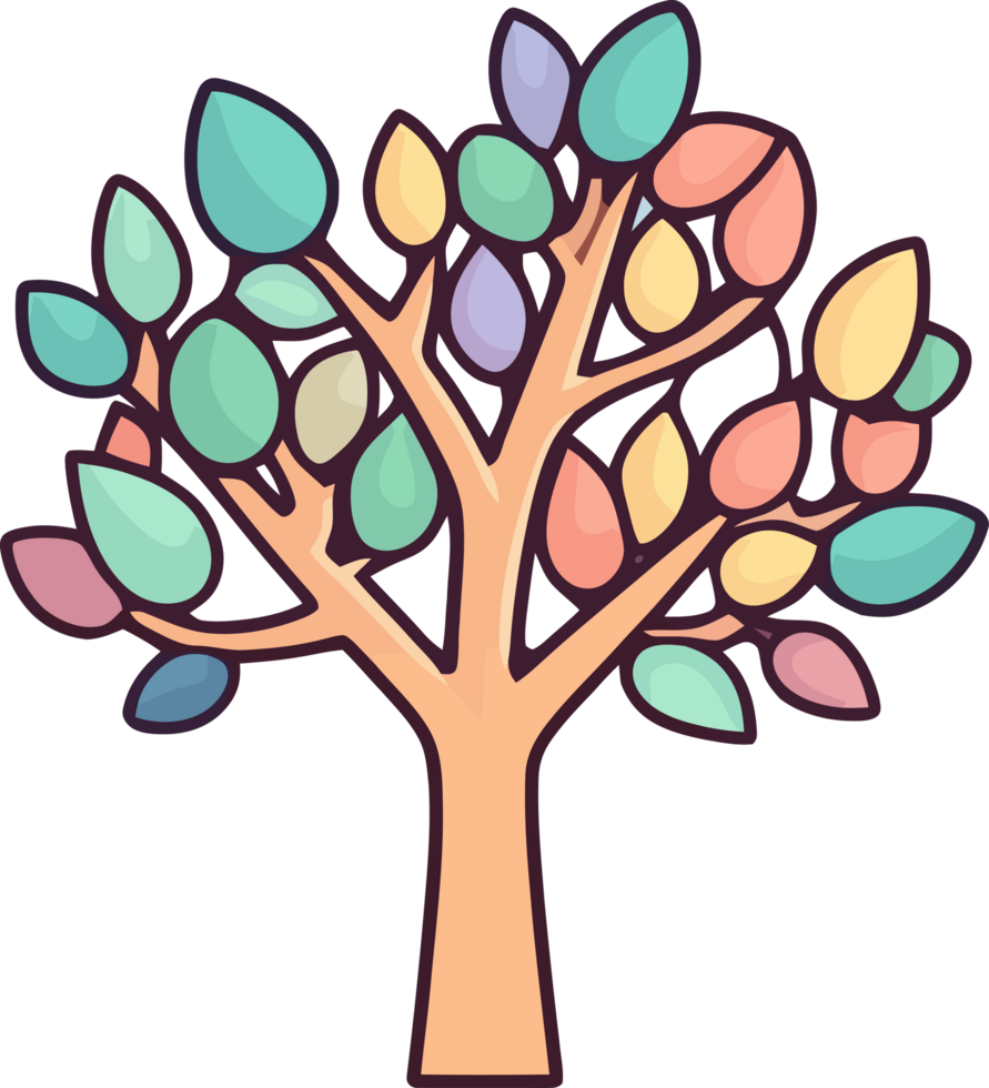 Colorful Flat Tree, Whimsical Cartoon Illustration png