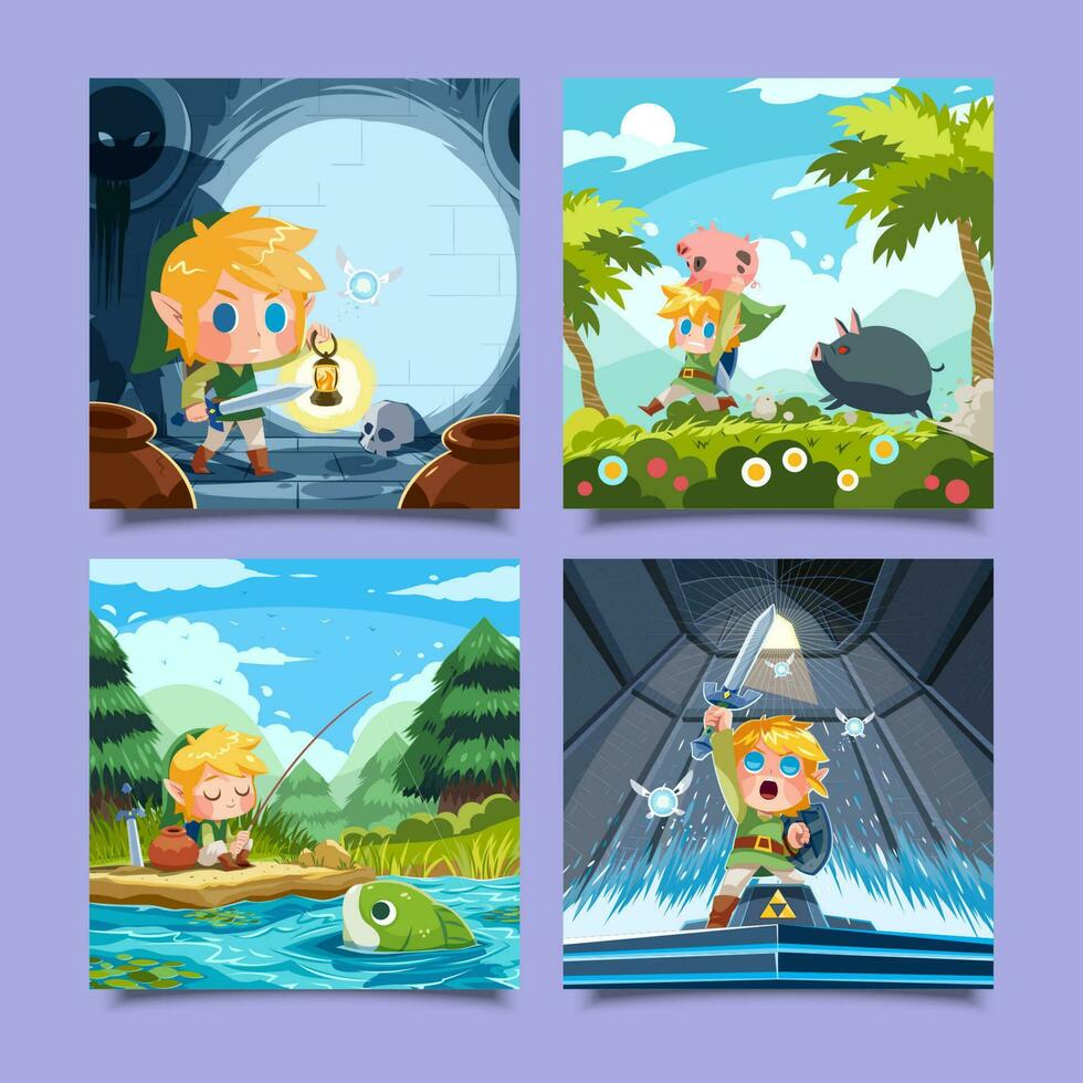 The Journey of Elf Knight Social Media Post Templates vector