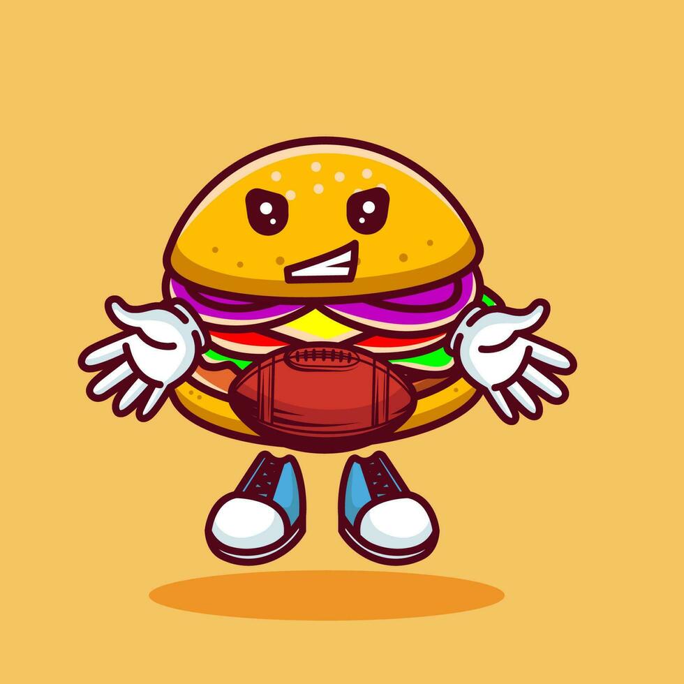 Vector illustration of kawaii burger cartoon character with american football. Vector eps 10