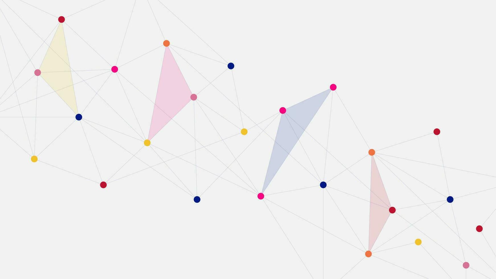 Abstract polygonal shapes with colorful dots and line connection. Big data visualization, networking and communication technology background design. Vector illustration.