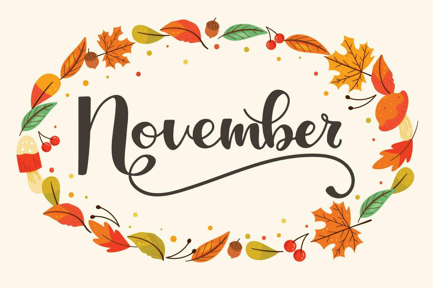 November Lettering With Autumn Decoration vector