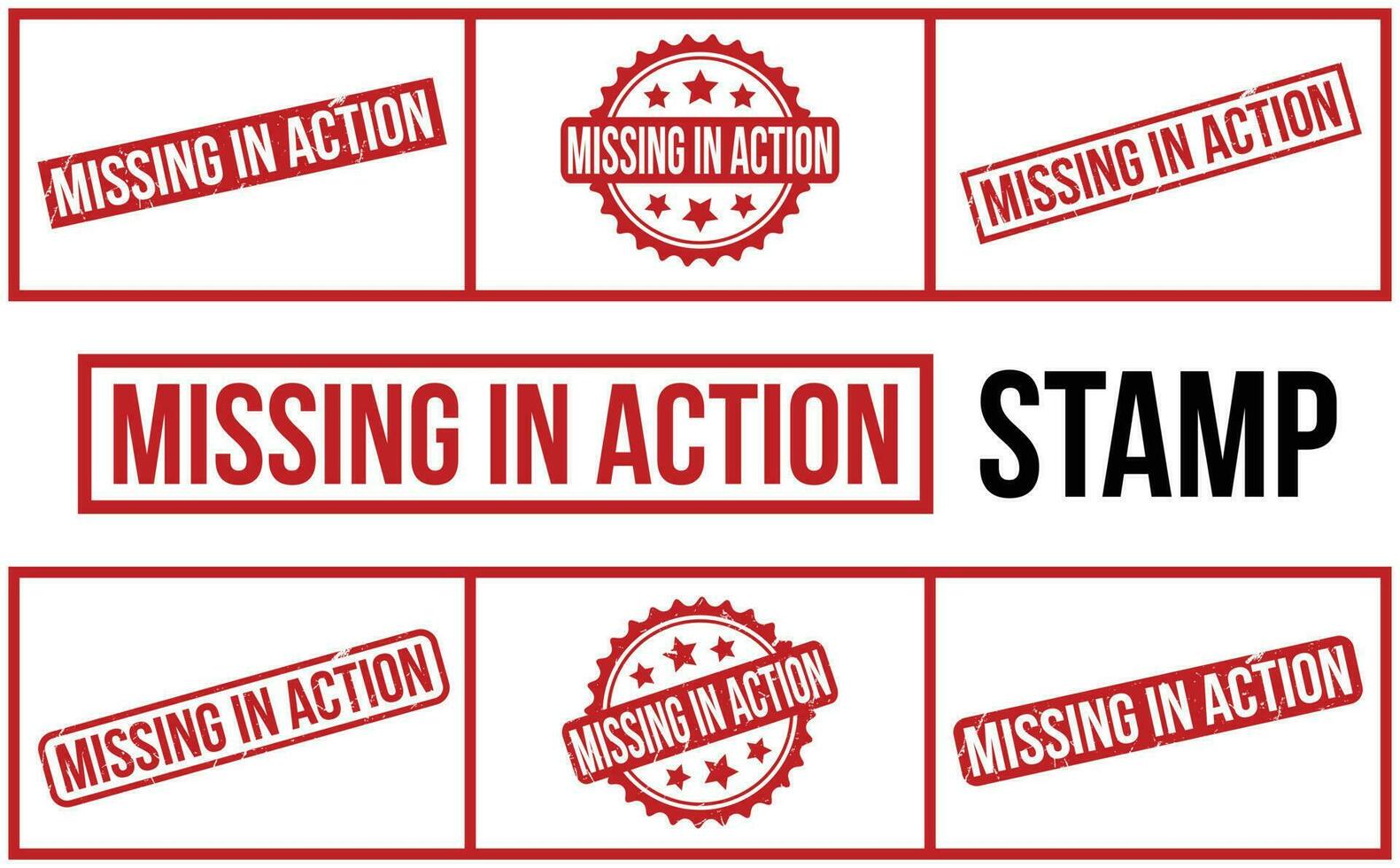 Missing In Action rubber grunge stamp set vector