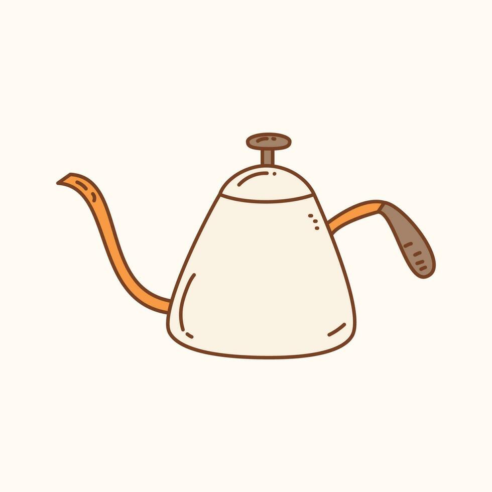 Gooseneck kettle handdrawn illustration, coffee house, cafe equipment illustration vector