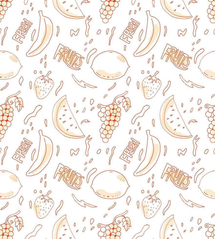 fresh fruits seamless pattern doodle hand drawn vector