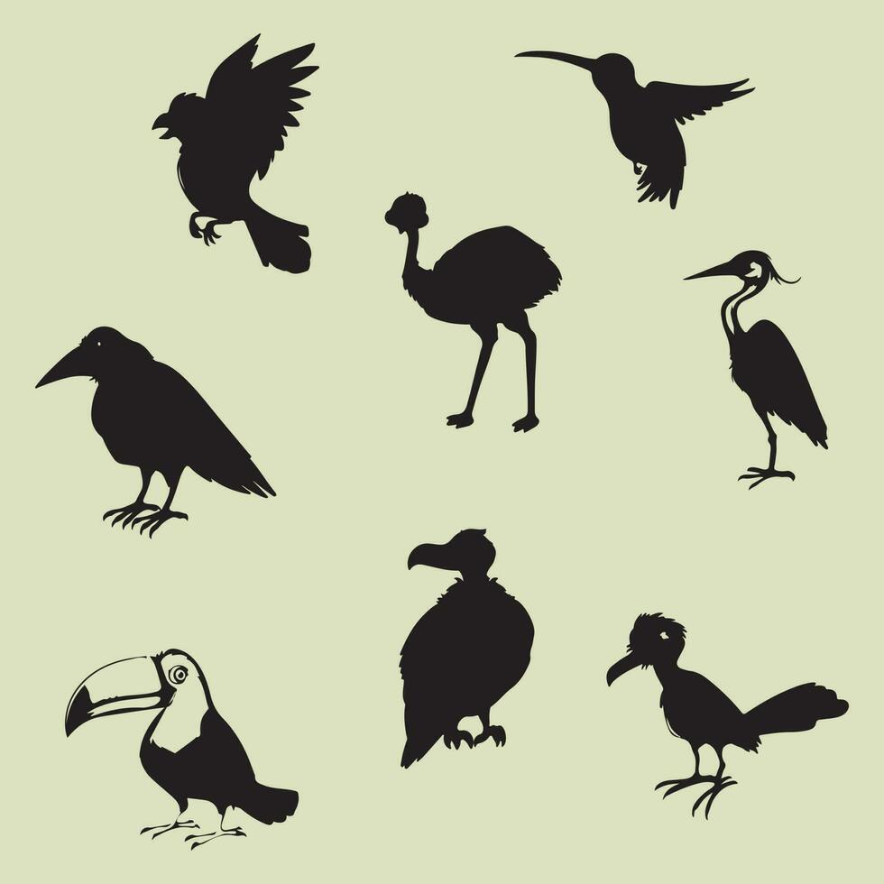 A group of different birds silhouette illustration vector