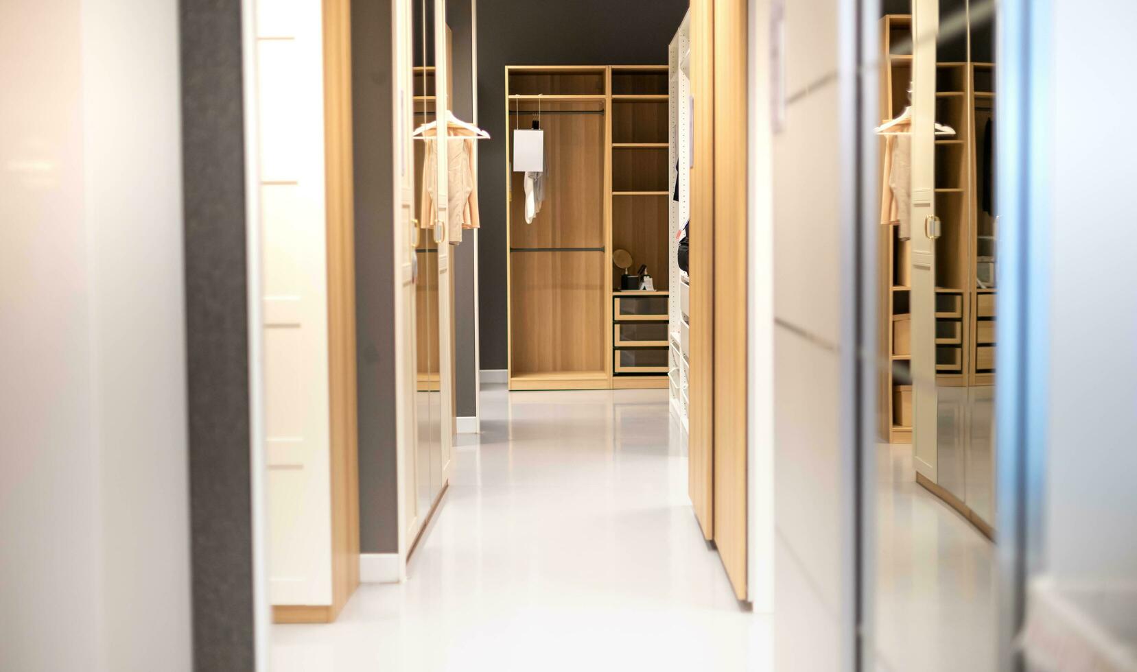 Modern Dressing Room Interior With Wardrobe that show at the furniture store for sample to customer. photo