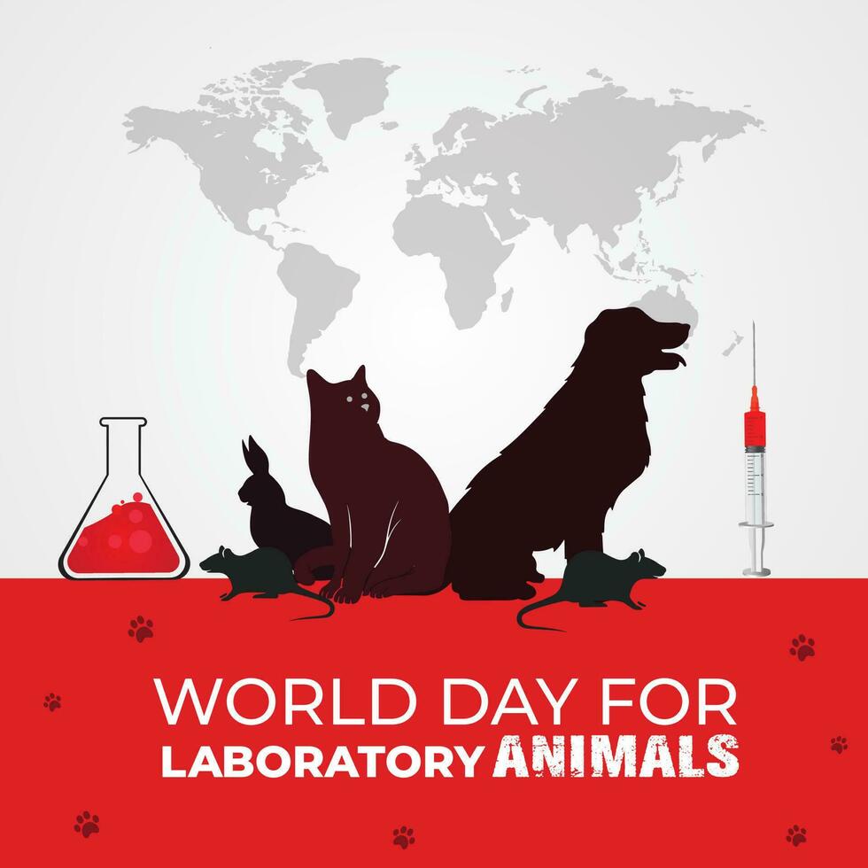 World Day for Laboratory Animals. 24 April. Stop the cruelty. Stop animal testing. Template for background, banner, card, poster. vector illustration.