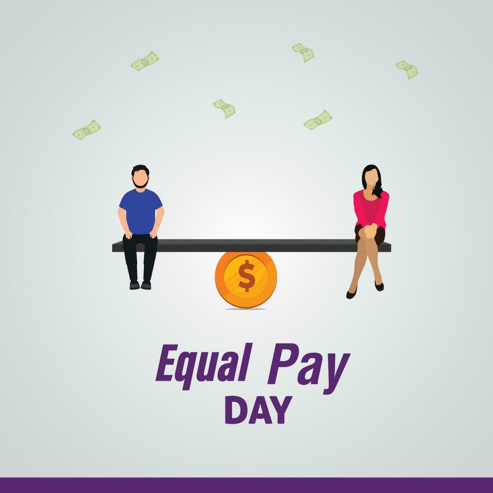 International Equal Pay Day. men and women with different skin tones. Template for background, banner, card, poster. vector illustration.