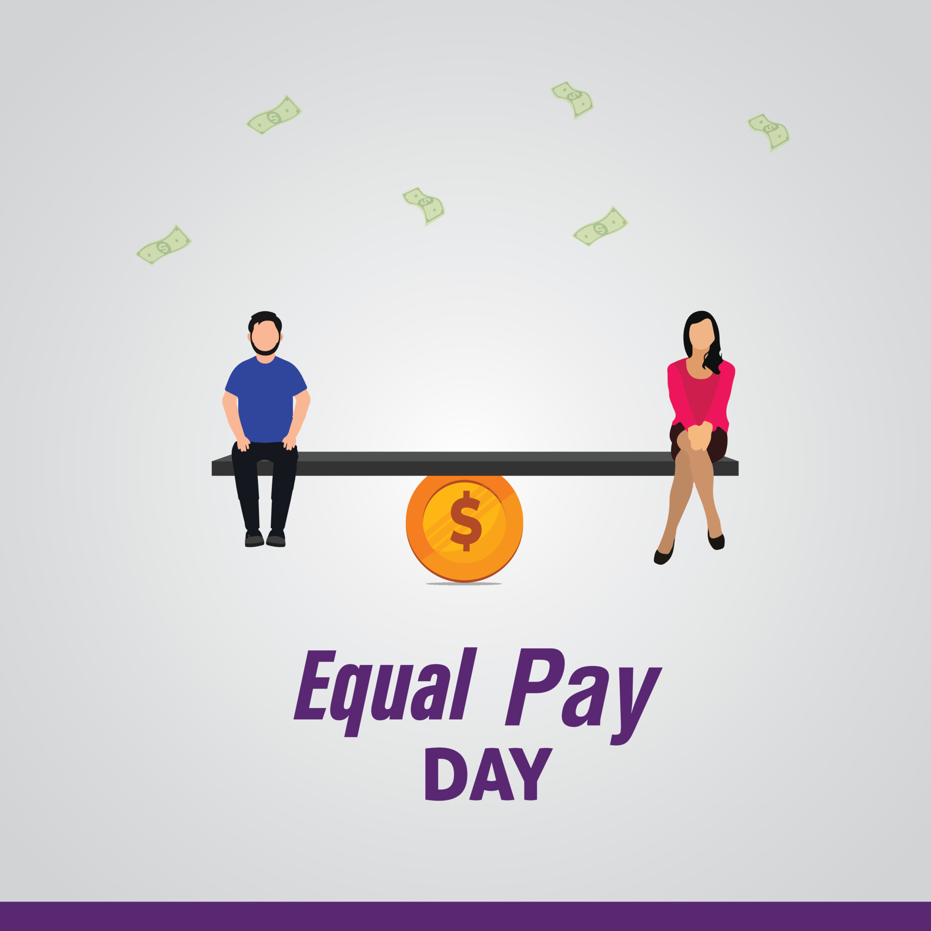 International Equal Pay Day. men and women with different skin tones