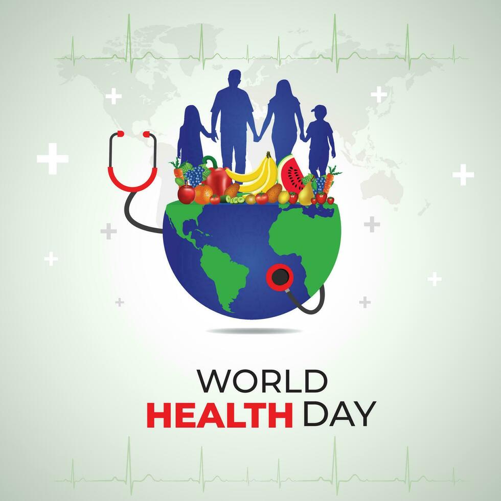 World Health Day. Health family concept. Template for background, banner, card, poster. vector illustration.