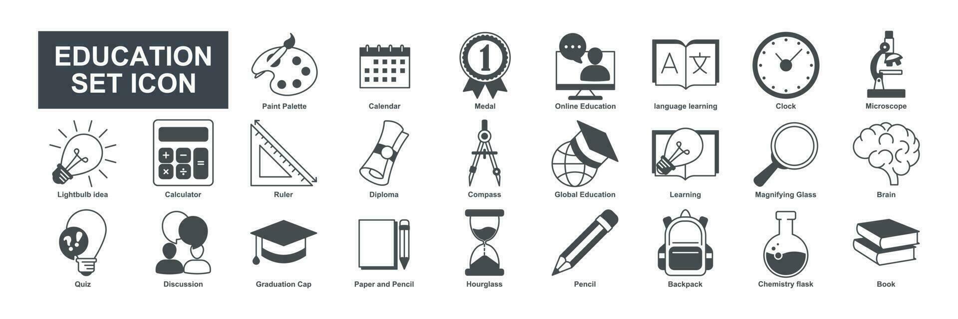 e-learning education elements Flat set icon symbol template for graphic and web design collection. Book, Microscope, certificate, Diploma, Pencil and more logo vector illustration