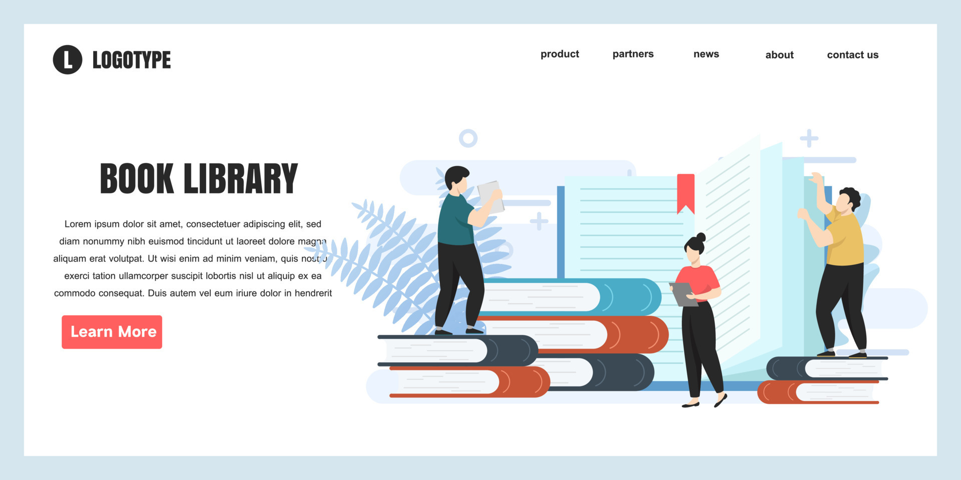 flat design concept book library for website and landing page template