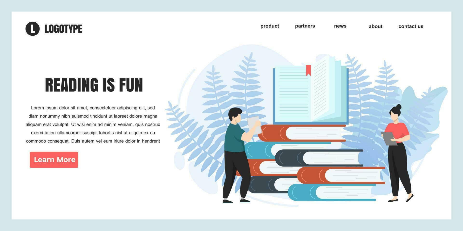 flat design concept Reading is fun for website and landing page template. perfect for web page design, banner, mobile app, Vector illustration
