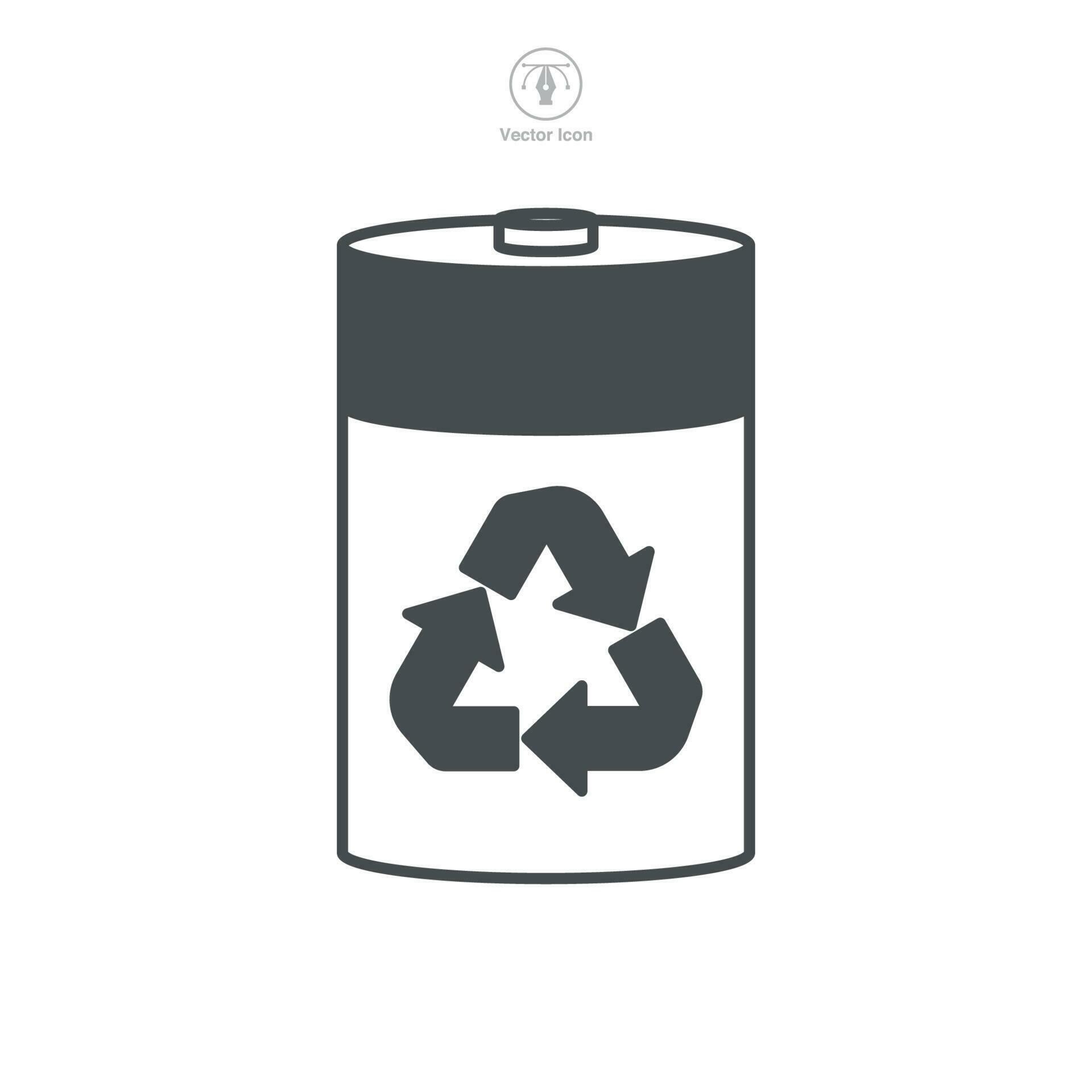 Battery Recycling Icon. Battery image and recycling symbol template for