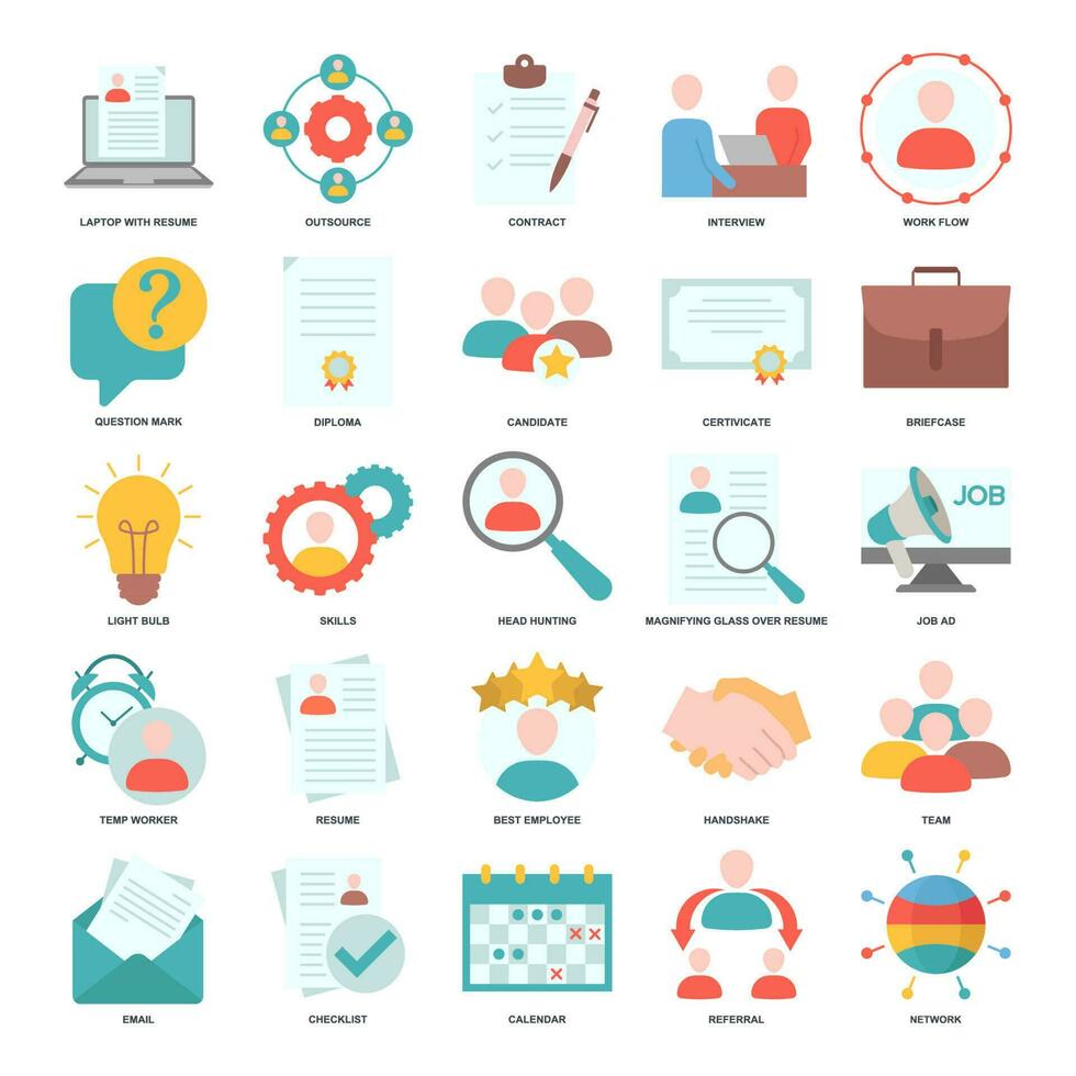 Headhunting And Recruiting elements set icon symbol template for graphic and web design collection. Resume, Skills, certificate, Team, Network and more logo vector illustration