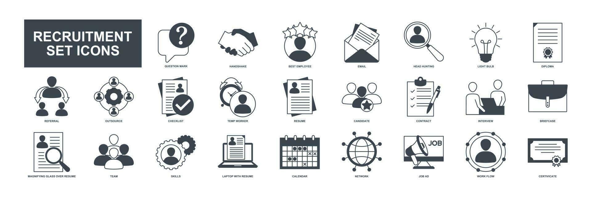 Headhunting And Recruiting elements set icon symbol template for graphic and web design collection. Resume, Skills, certificate, Team, Network and more logo vector illustration