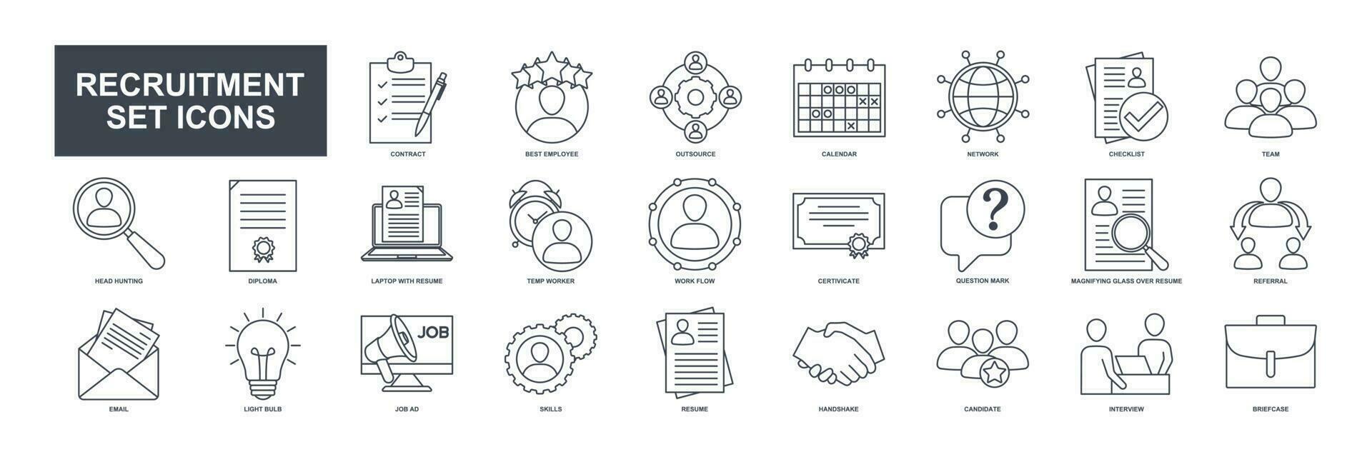 Headhunting And Recruiting elements set icon symbol template for graphic and web design collection. Resume, Skills, certificate, Team, Network and more logo vector illustration