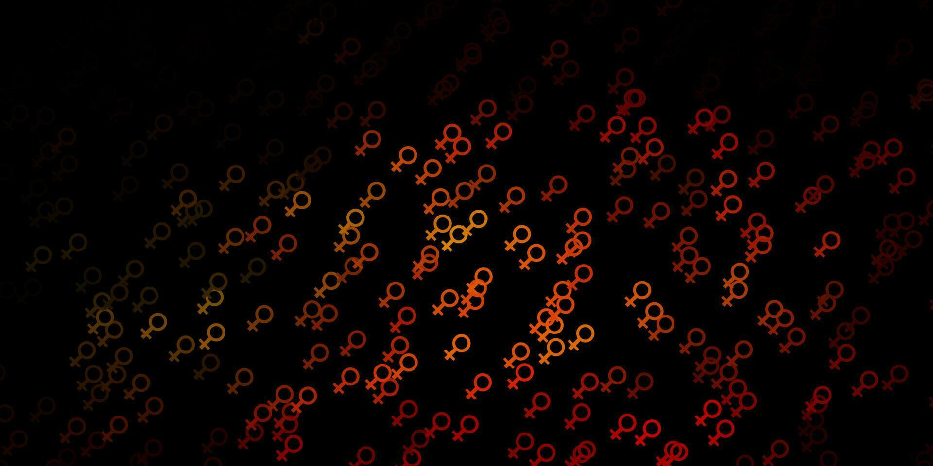 Dark Orange vector texture with women's rights symbols.