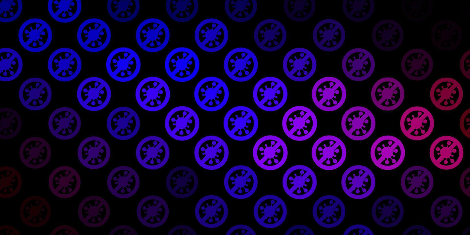 Dark Blue, Red vector background with covid-19 symbols.