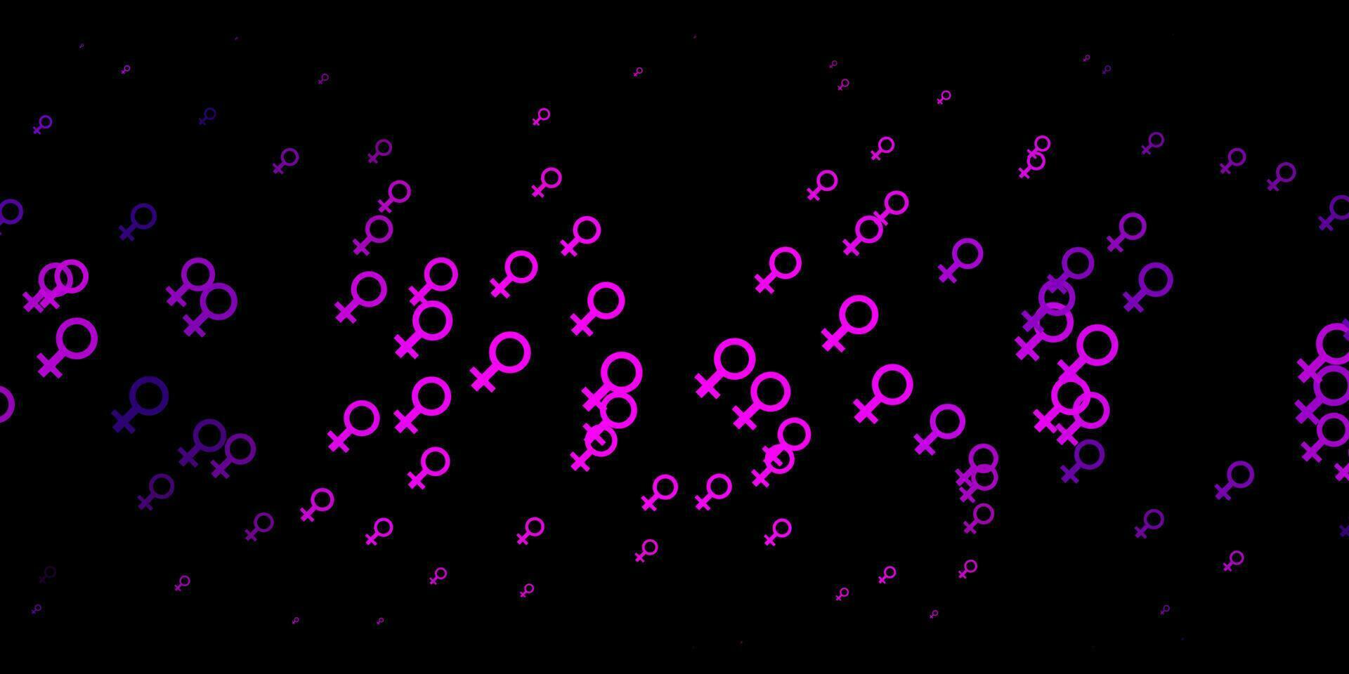 Telón de fondo de vector púrpura oscuro con símbolos de poder de la mujer.