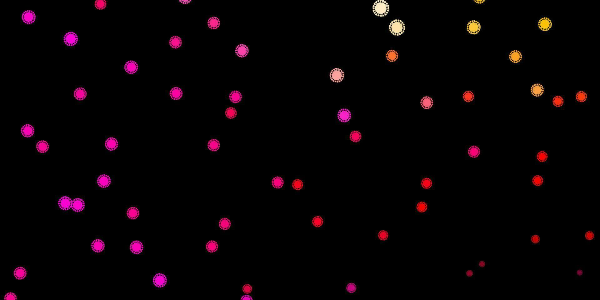 Dark pink, yellow vector background with covid-19 symbols.