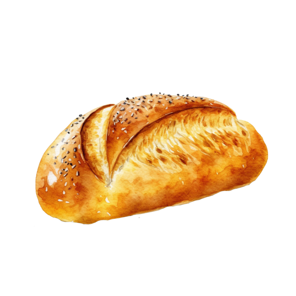 a Watercolor hand-drawn sketch illustration of bread with slices isolated png