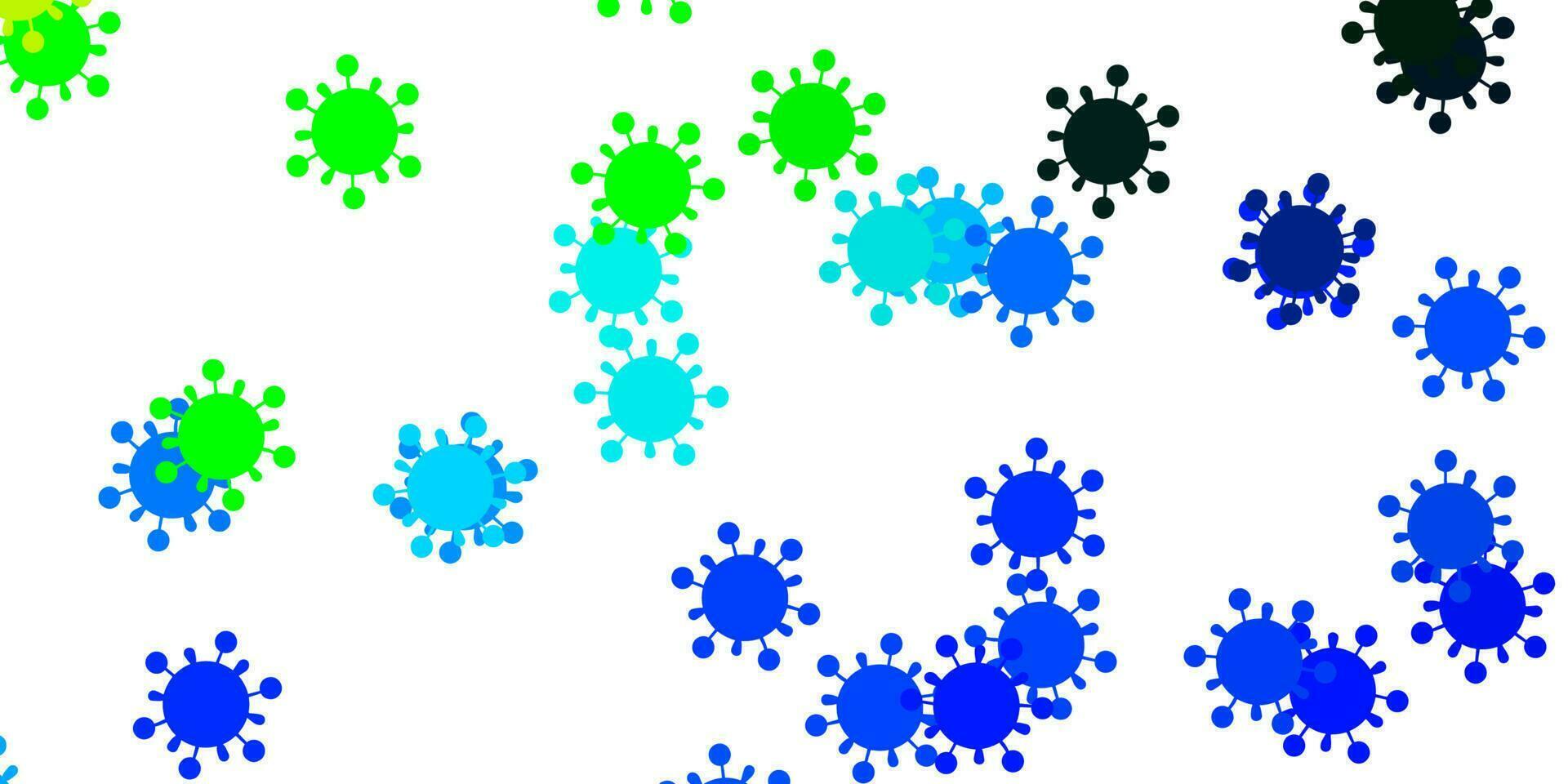 Light blue, green vector backdrop with virus symbols.