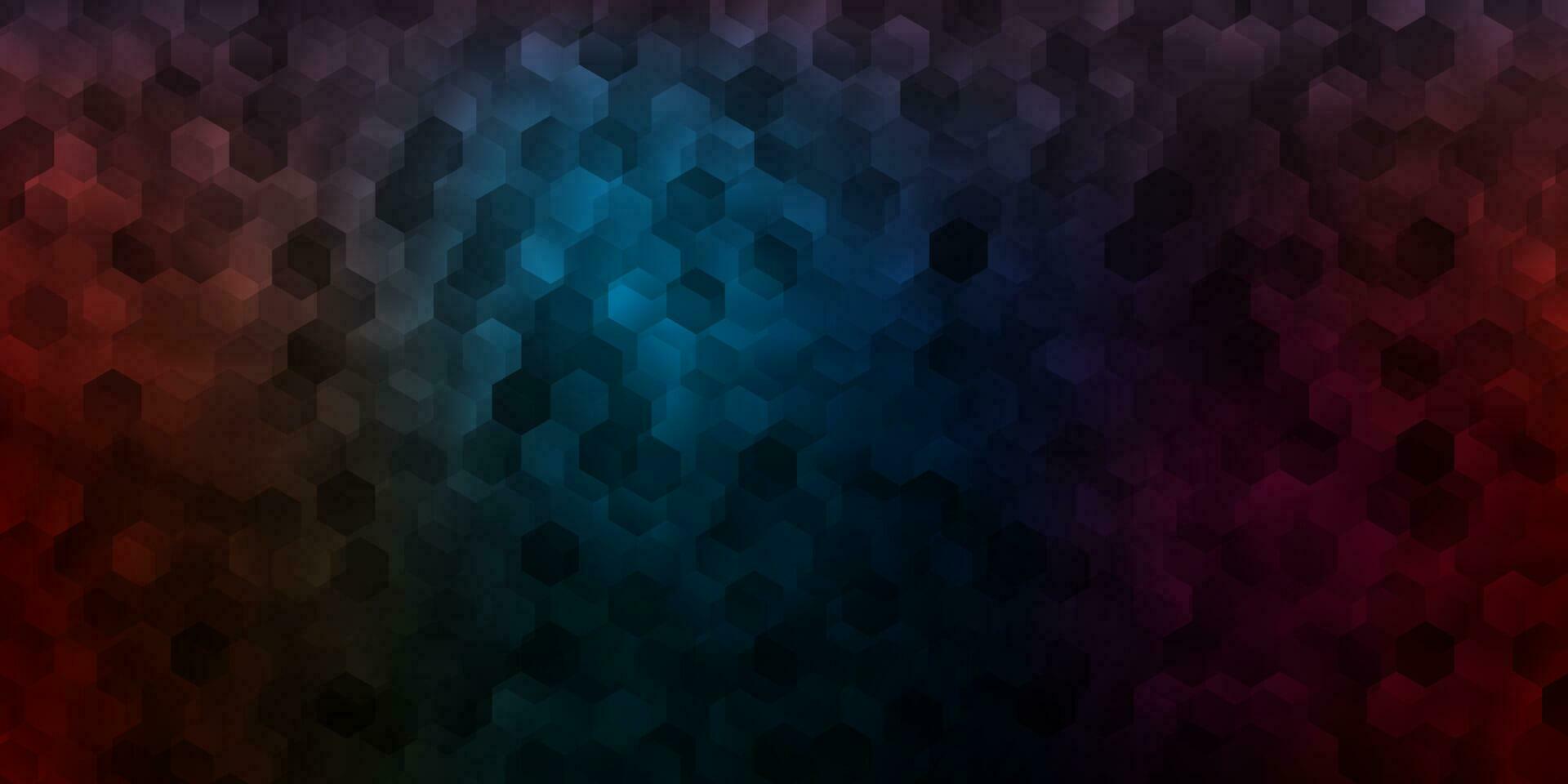Dark blue, red vector texture with colorful hexagons.