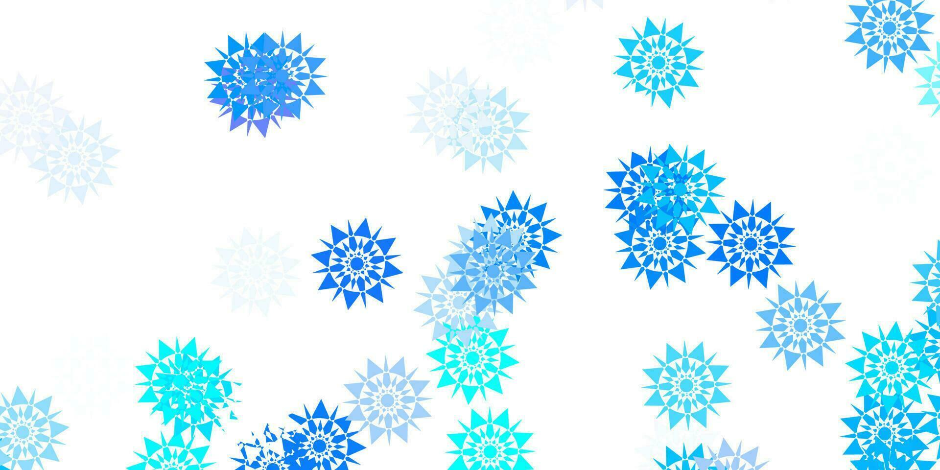 vector azul claro telón de fondo de hermosos copos de nieve con flores.