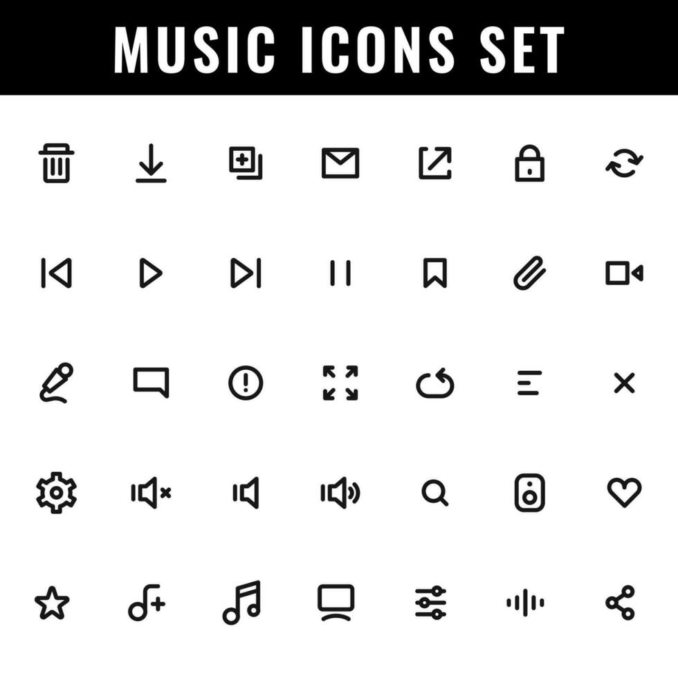 Set of minimal icon pack for music player. vector