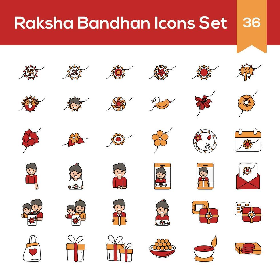 Colorful Set Of Raksha Bandhan Icon In Flat Style. vector