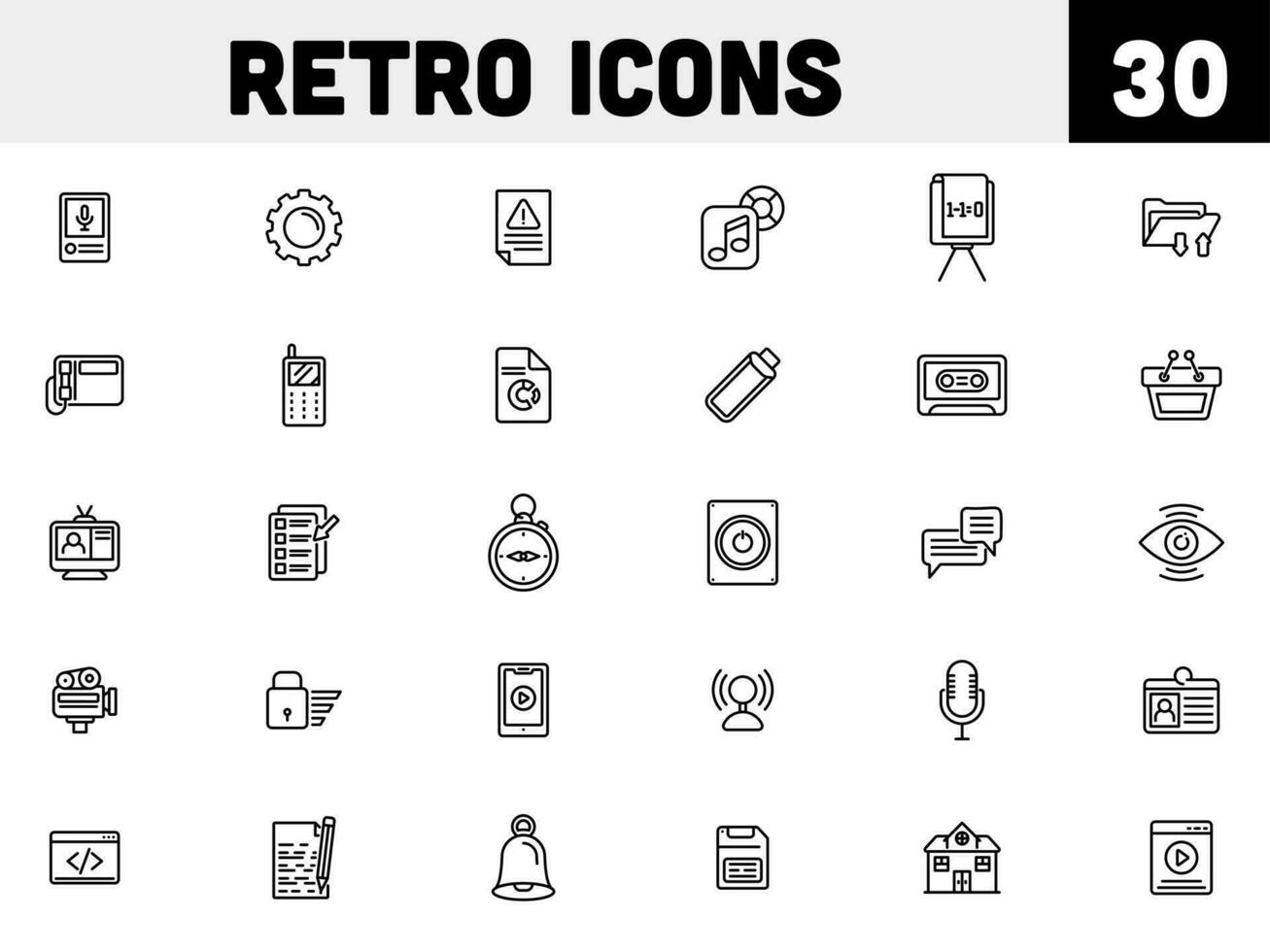 30 Web Navigation Icon Set in Thin Line Art. vector