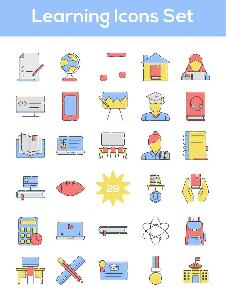 Colorful Learning Icon Set in Flat Style. vector