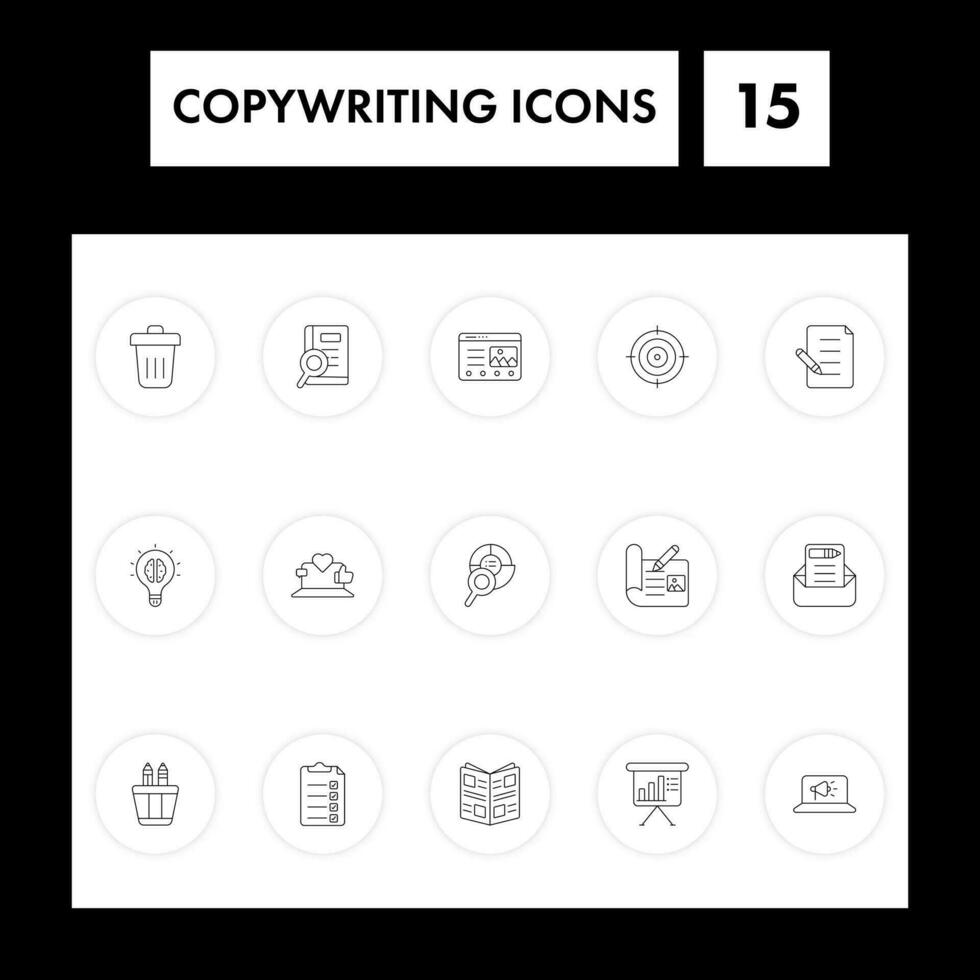 Black Line Art Set Of Copywriting Icon In Flat Style. vector