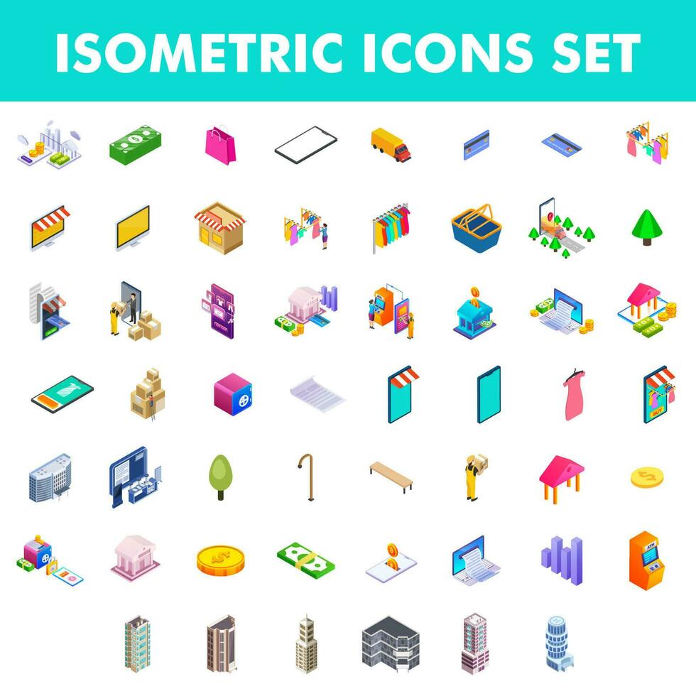 Different colorful business isometric icon set. vector