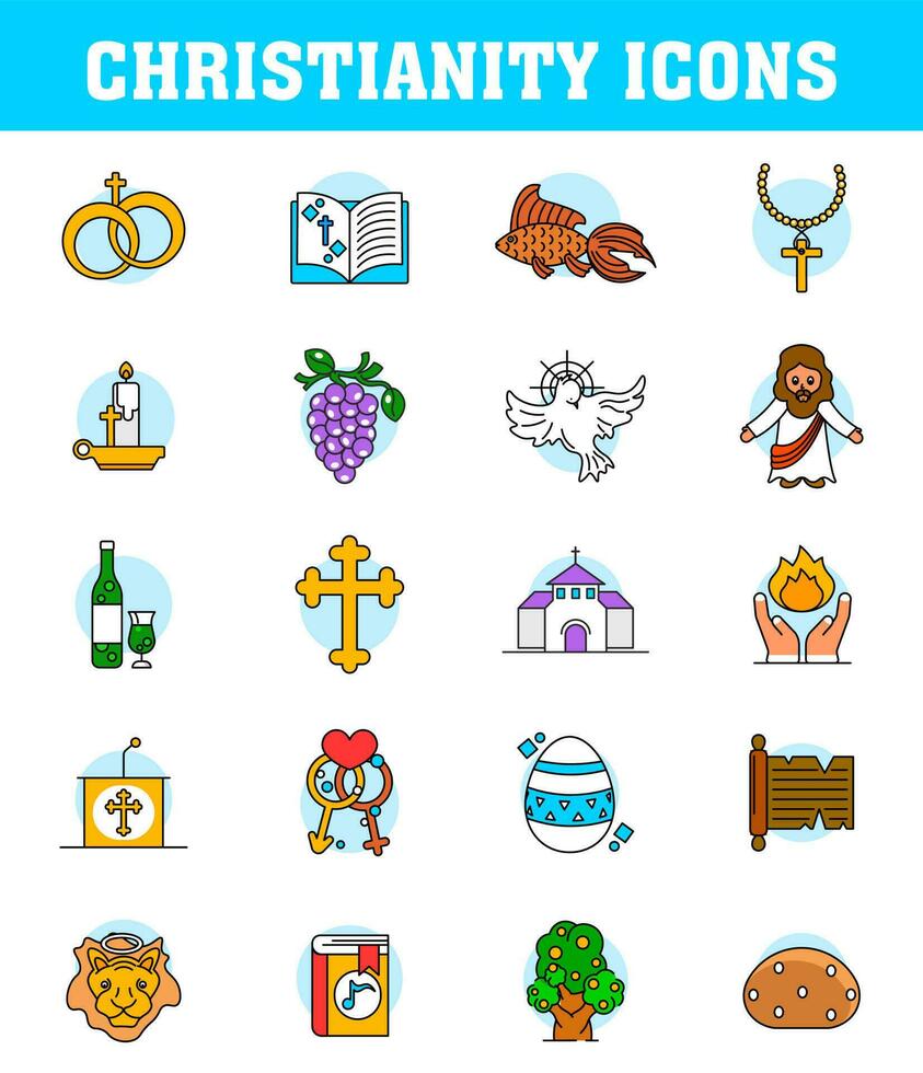 plano estilo vistoso cristiandad iconos vector