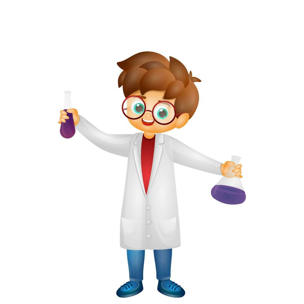 Little boy character in scientist costume. vector