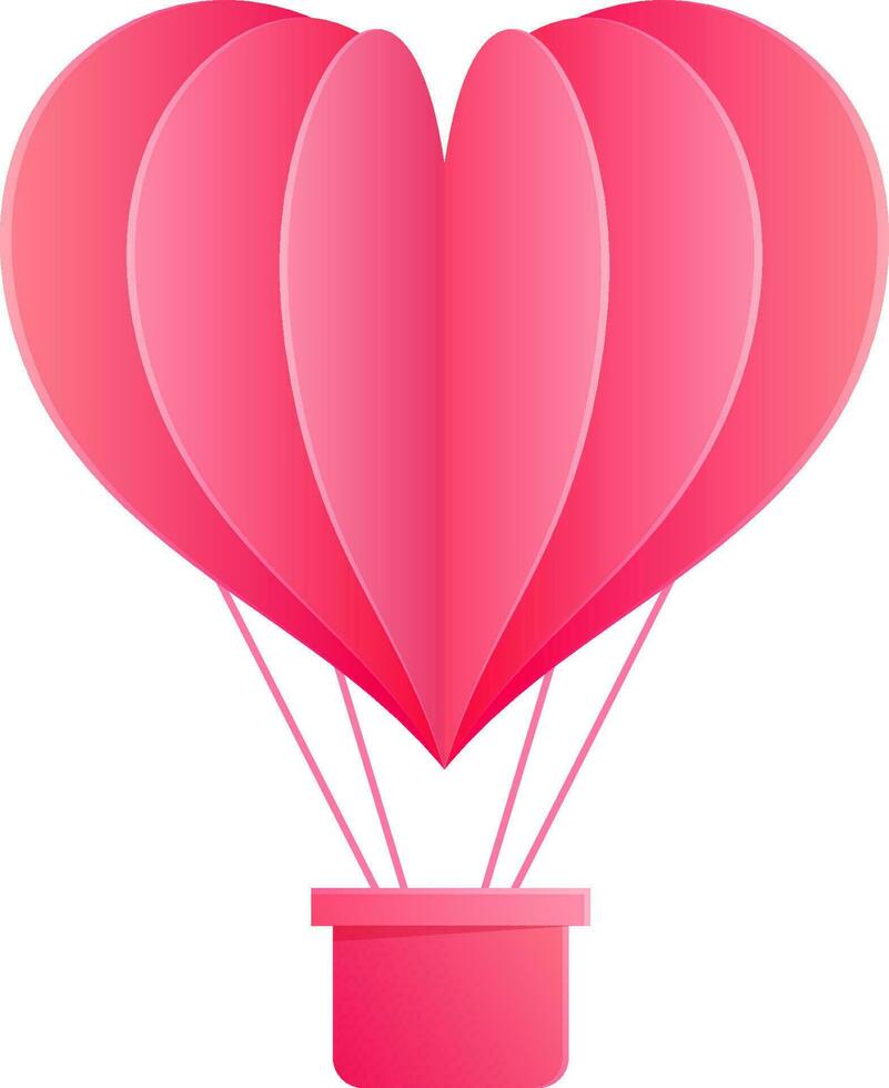 Pink origami of hot air balloon in heart shaped. vector