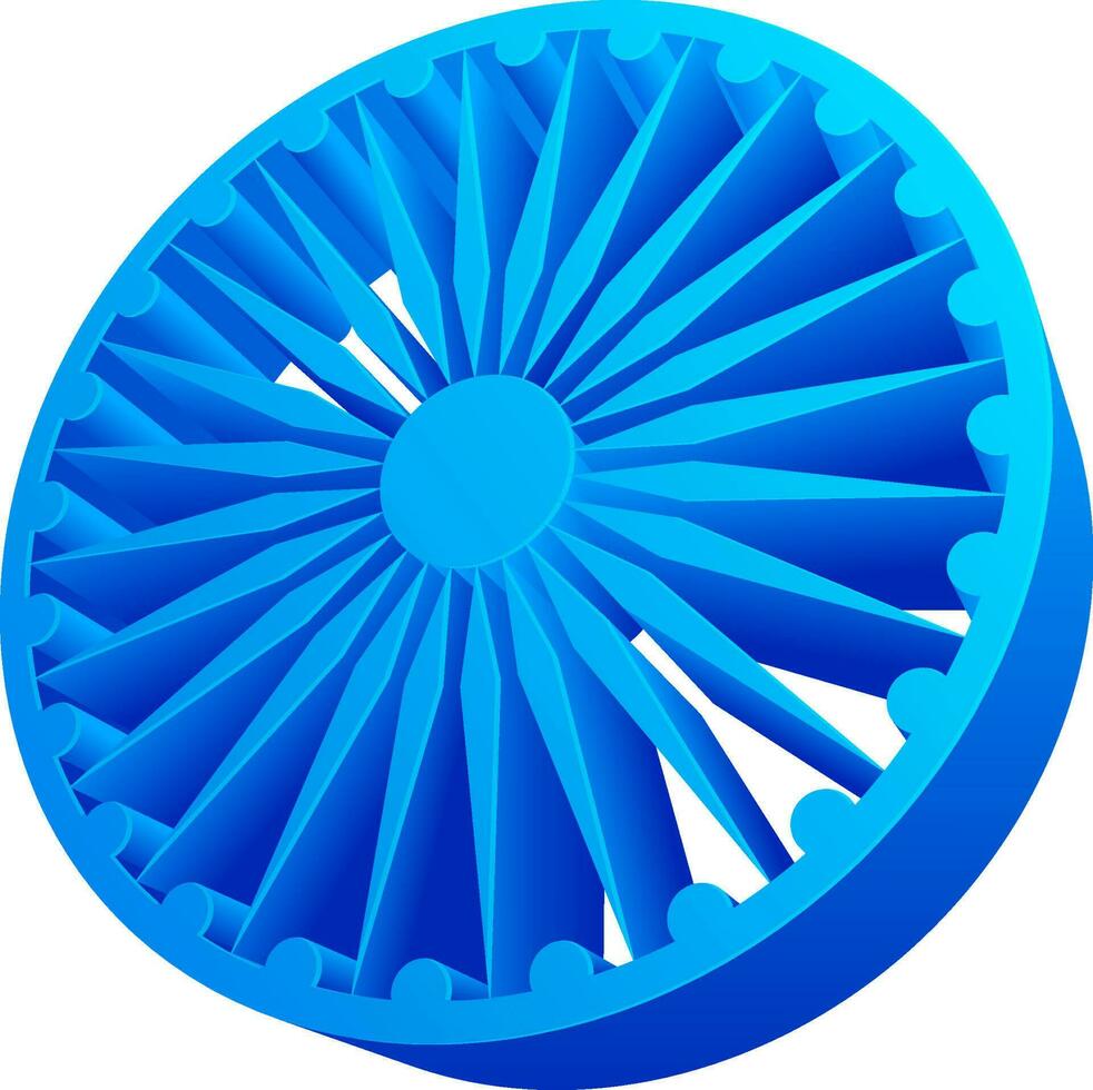Shiny blue Ashoka wheel in 3d. vector